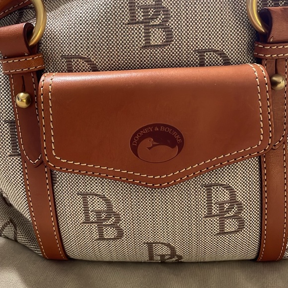 Dooney & Bourke Front Pocket Satchel Signature Canvas Leather trim handles - Picture 2 of 15